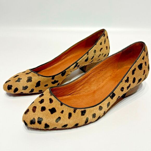 Madewell Calf Skin Leather Cheetah Print Flats Light Brown Women's Size 6.5 - Picture 1 of 15